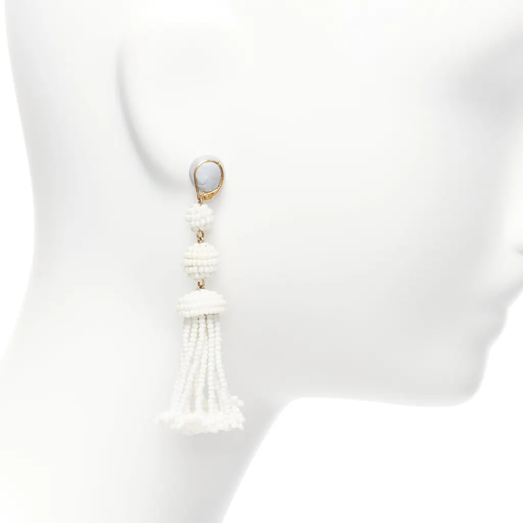 Celine Beaded Tassel Earrings White Plastic Never worn - Back View