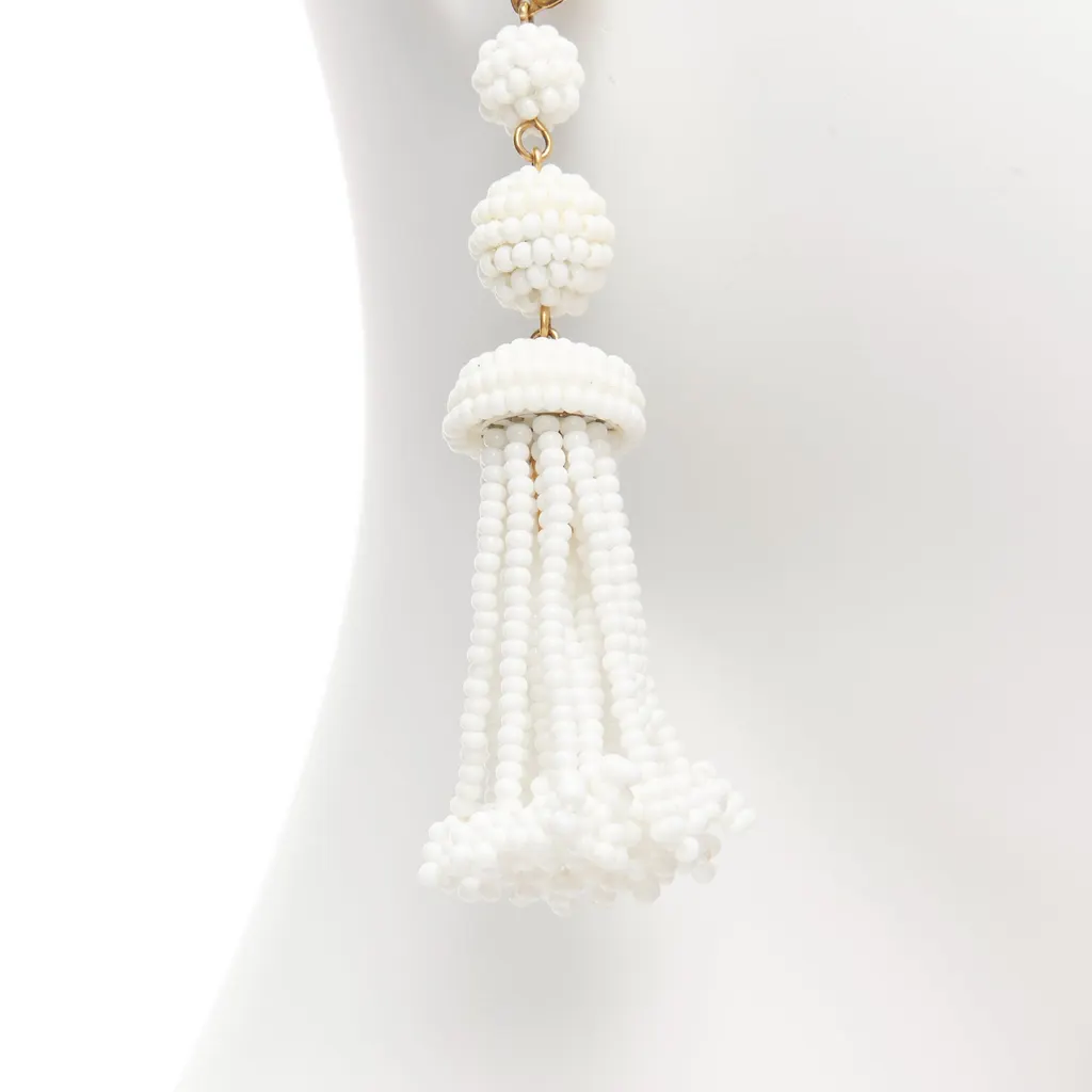 Celine Beaded Tassel Earrings White Plastic Never worn - Inside View