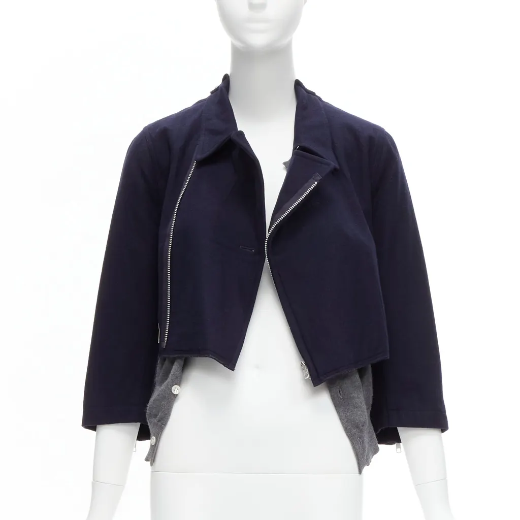 Comme Des Garcons Hybrid Biker Cardigan Navy Wool Never worn - Front View