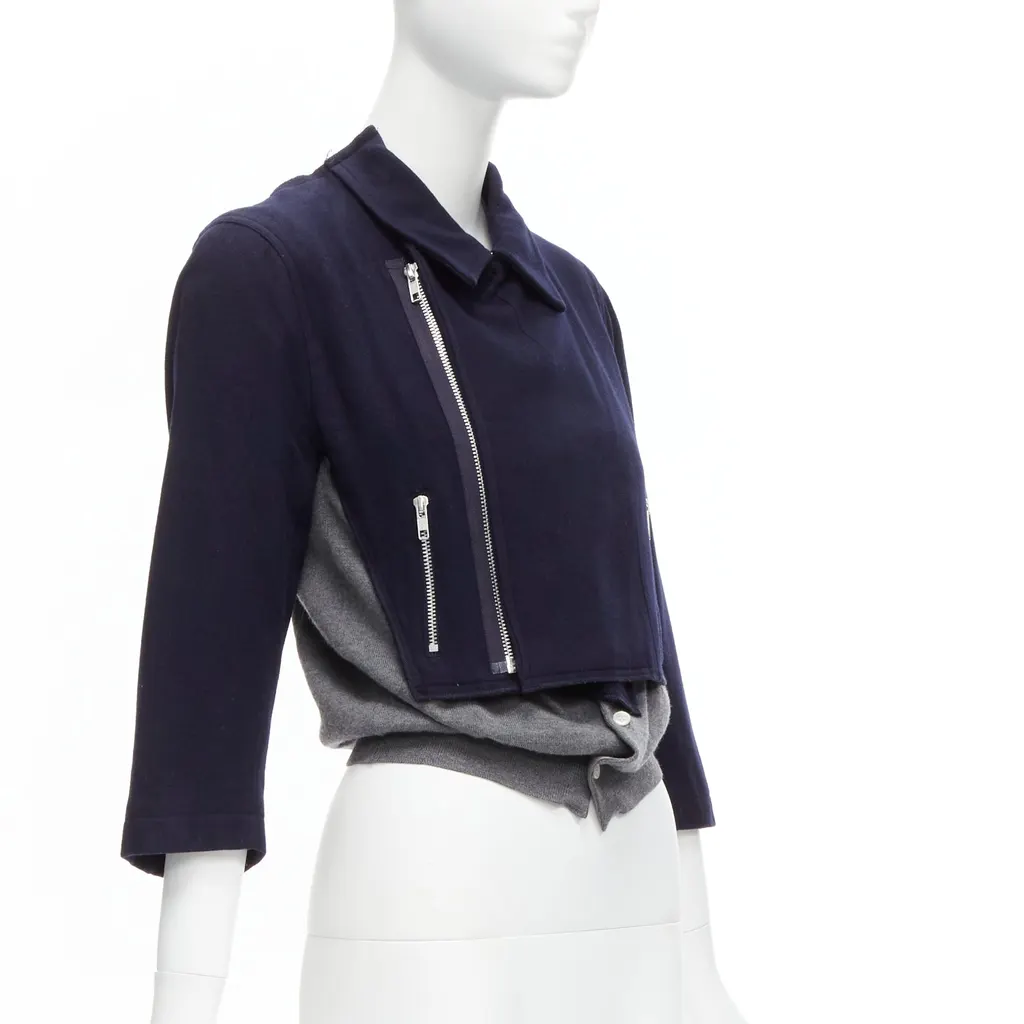 Comme Des Garcons Hybrid Biker Cardigan Navy Wool Never worn - Back View