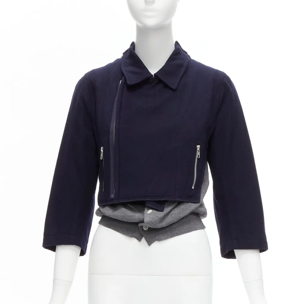 Comme Des Garcons Hybrid Biker Cardigan Navy Wool Never worn - Inside View