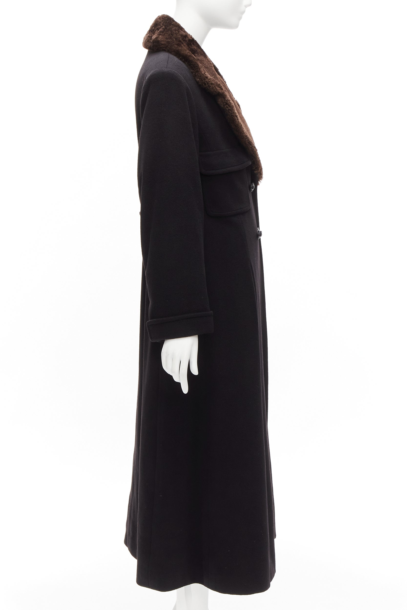 Chanel Brown Fur Collar A-line Coat - Side view