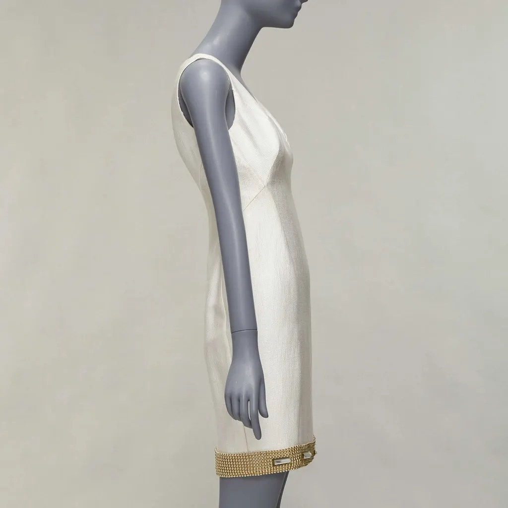 Versace Beaded Hem Dress Beige Viscose Good - Model View