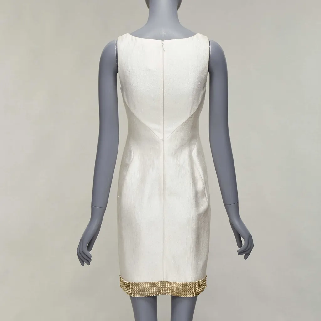Versace Beaded Hem Dress Beige Viscose Good - Box View