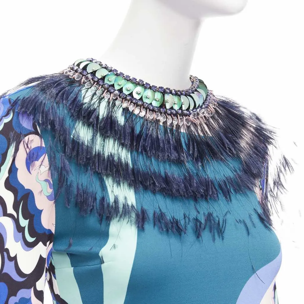 Emilio Pucci Feather Embellished Dress MultiColor Very good - Back View