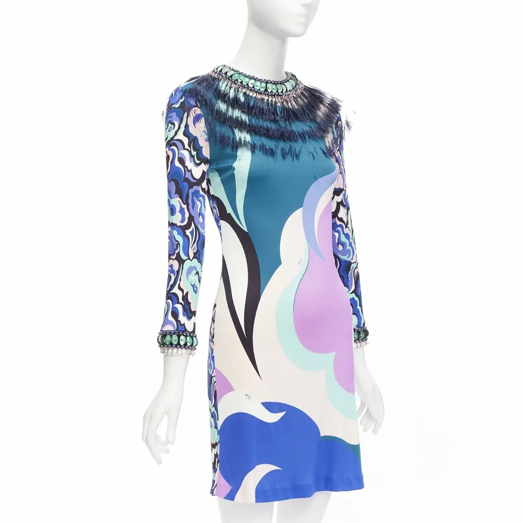 Emilio Pucci Feather Embellished Dress MultiColor Very good - Inside View