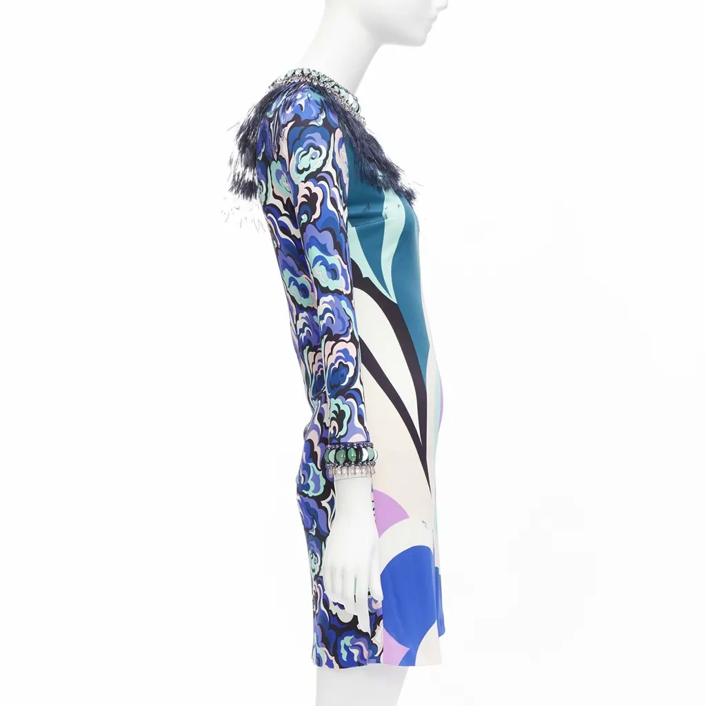 Emilio Pucci Feather Embellished Dress MultiColor Very good - Model View