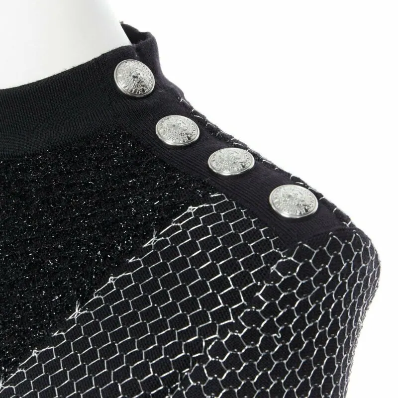 Balmain Fluffy Button Dress Black Good - Back View