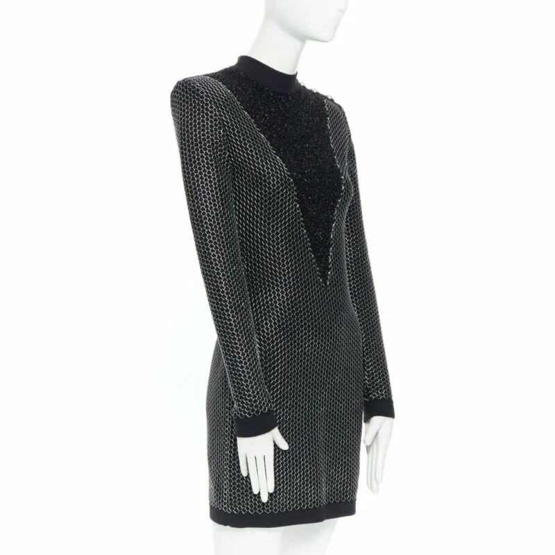 Balmain Fluffy Button Dress Black Good - Model View