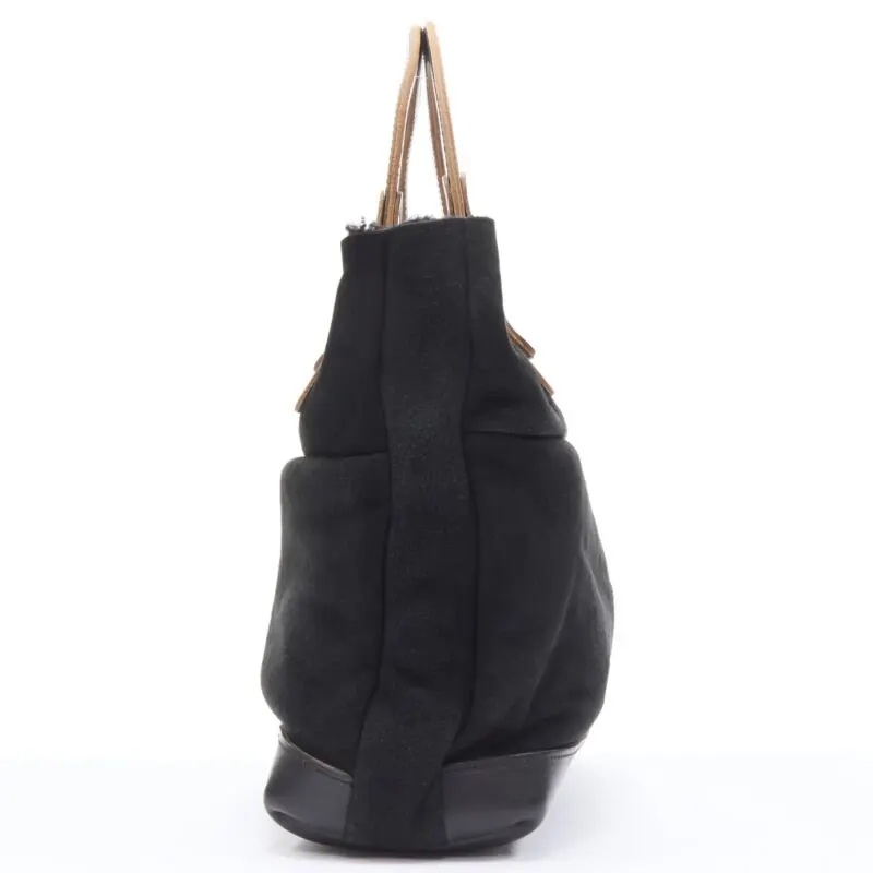 Marni Textured Logo Tote Black Leather Very good - Model View