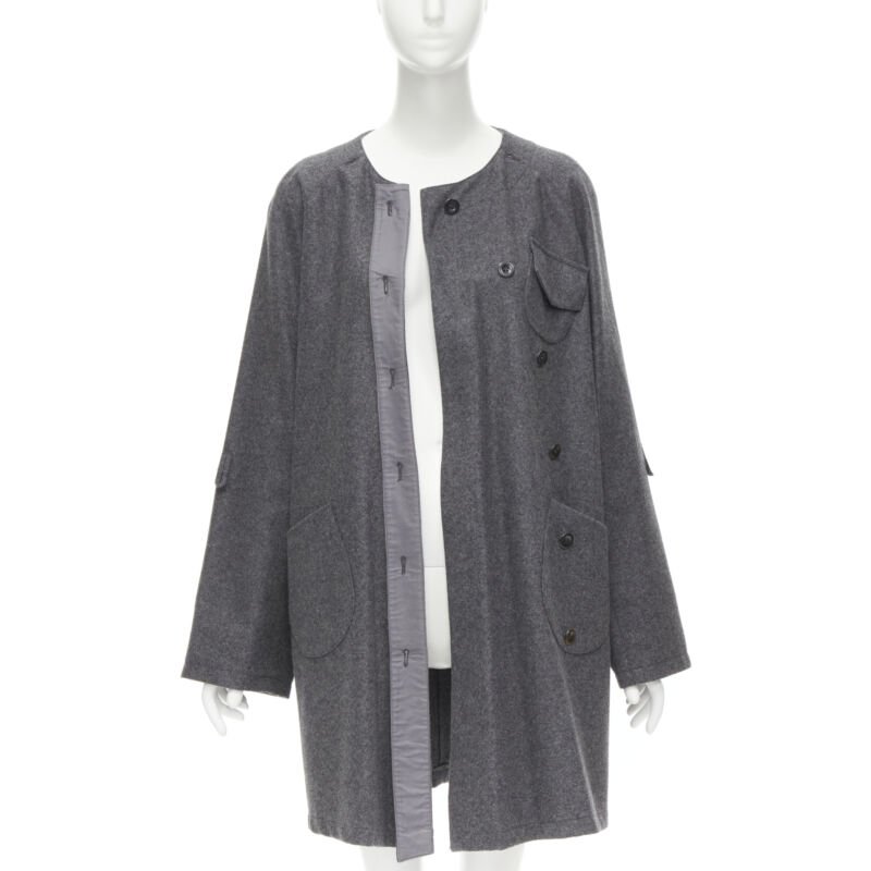 Miu Miu Grey Wool Button Coat - Image 6
