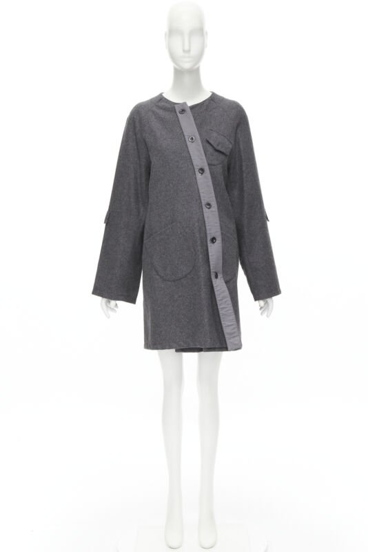 Miu Miu Grey Wool Button Coat - Image 14