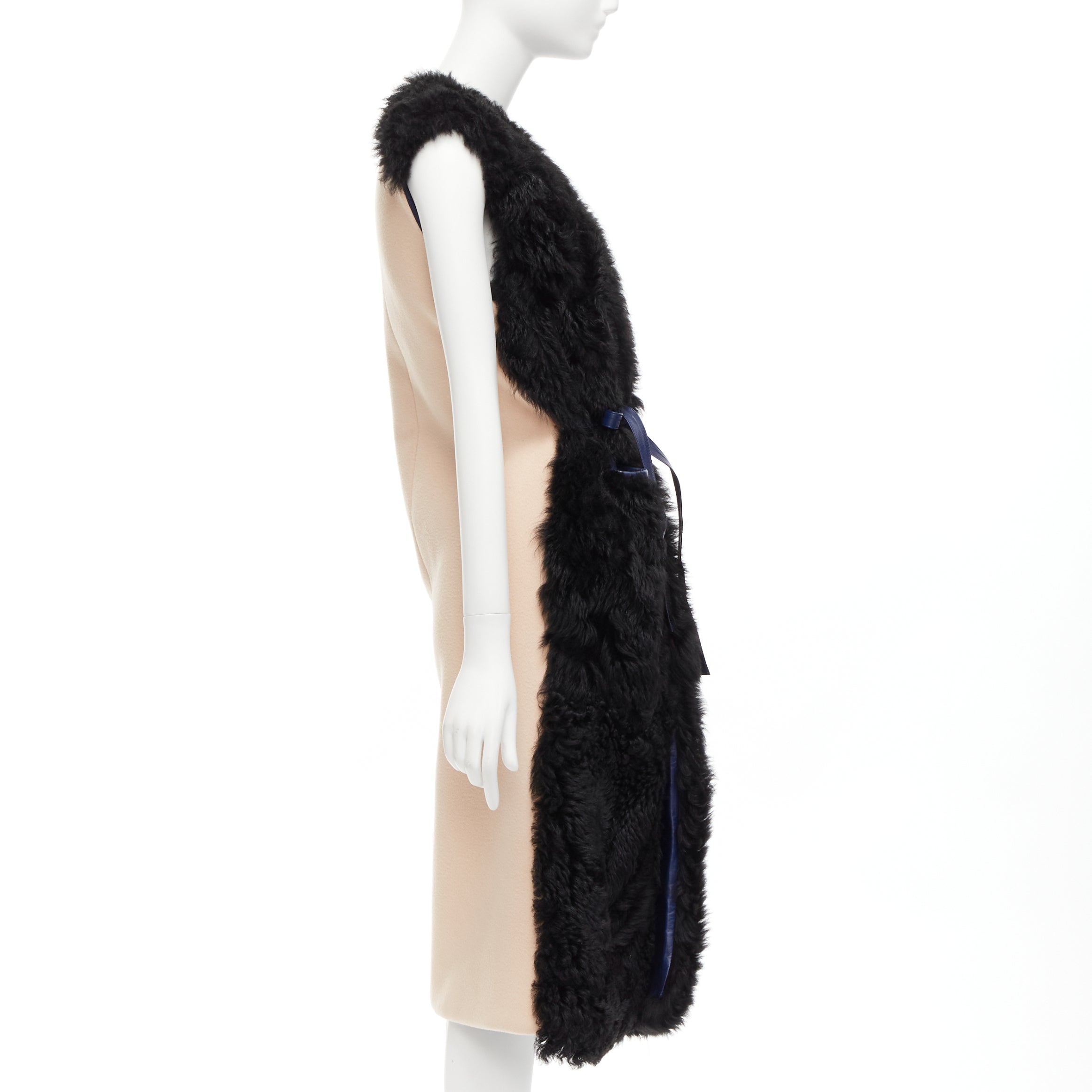 Marni Black Shearling Belted Coat - Back view