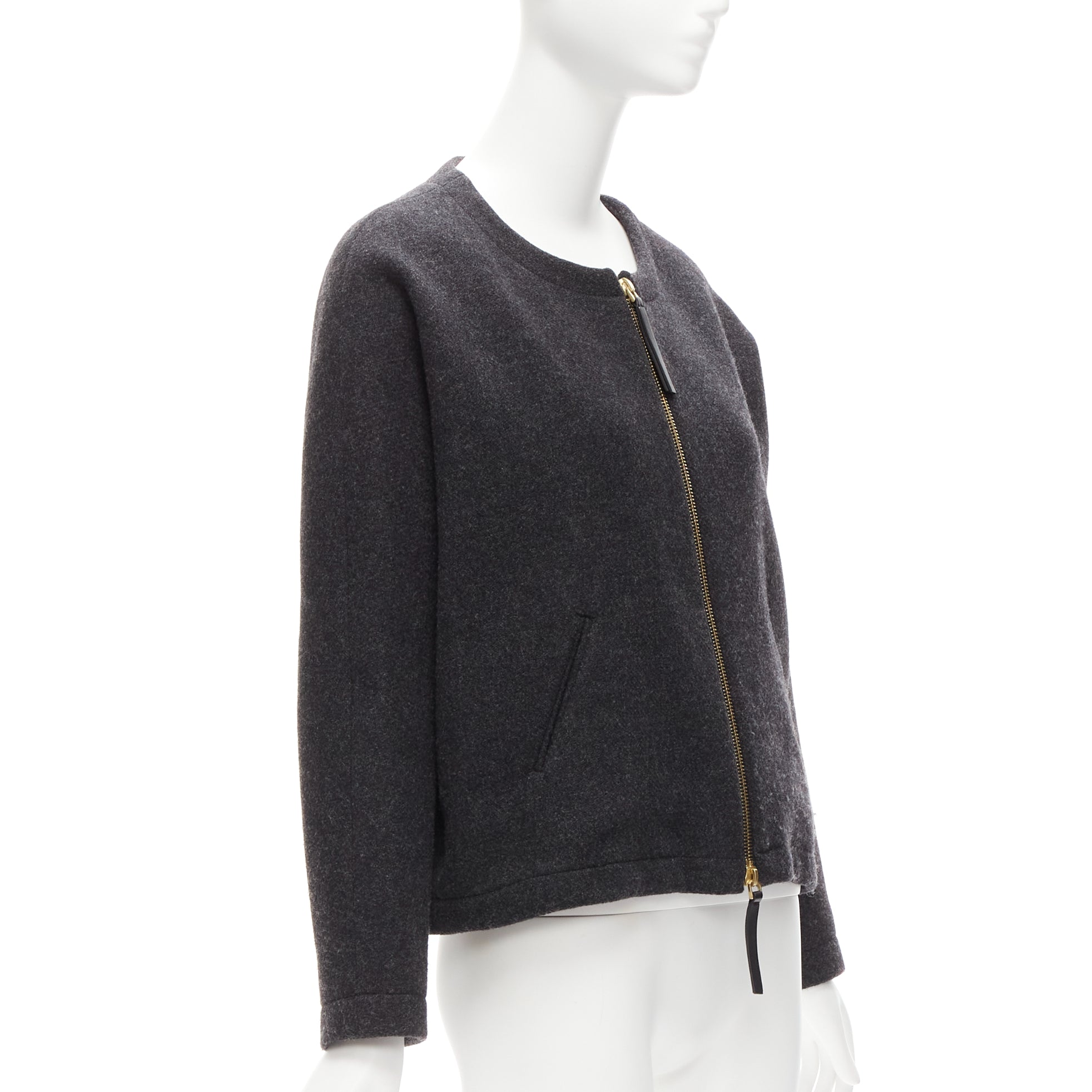 Marni Grey Leather Trapeze Jacket - Back view