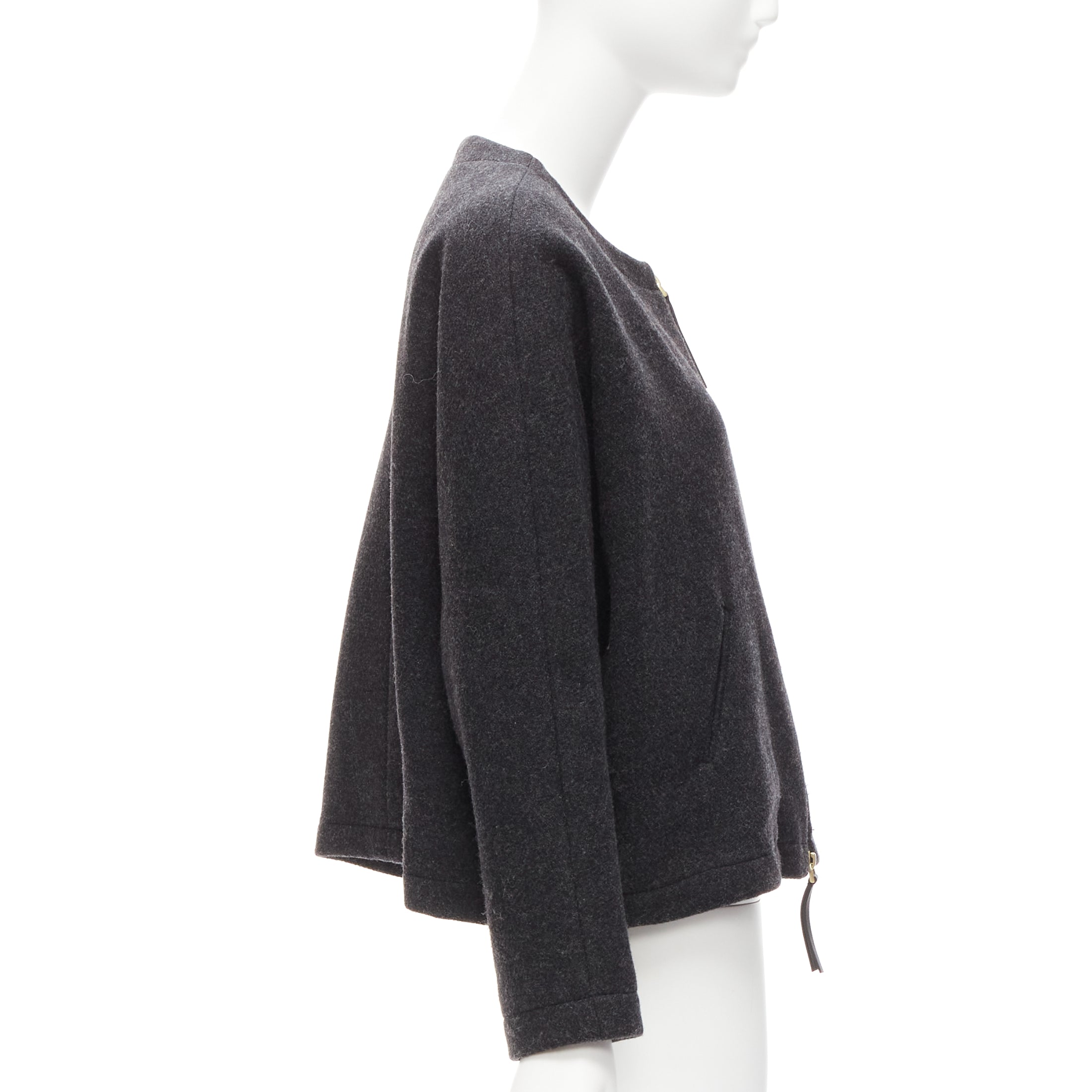 Marni Grey Leather Trapeze Jacket - Image 6