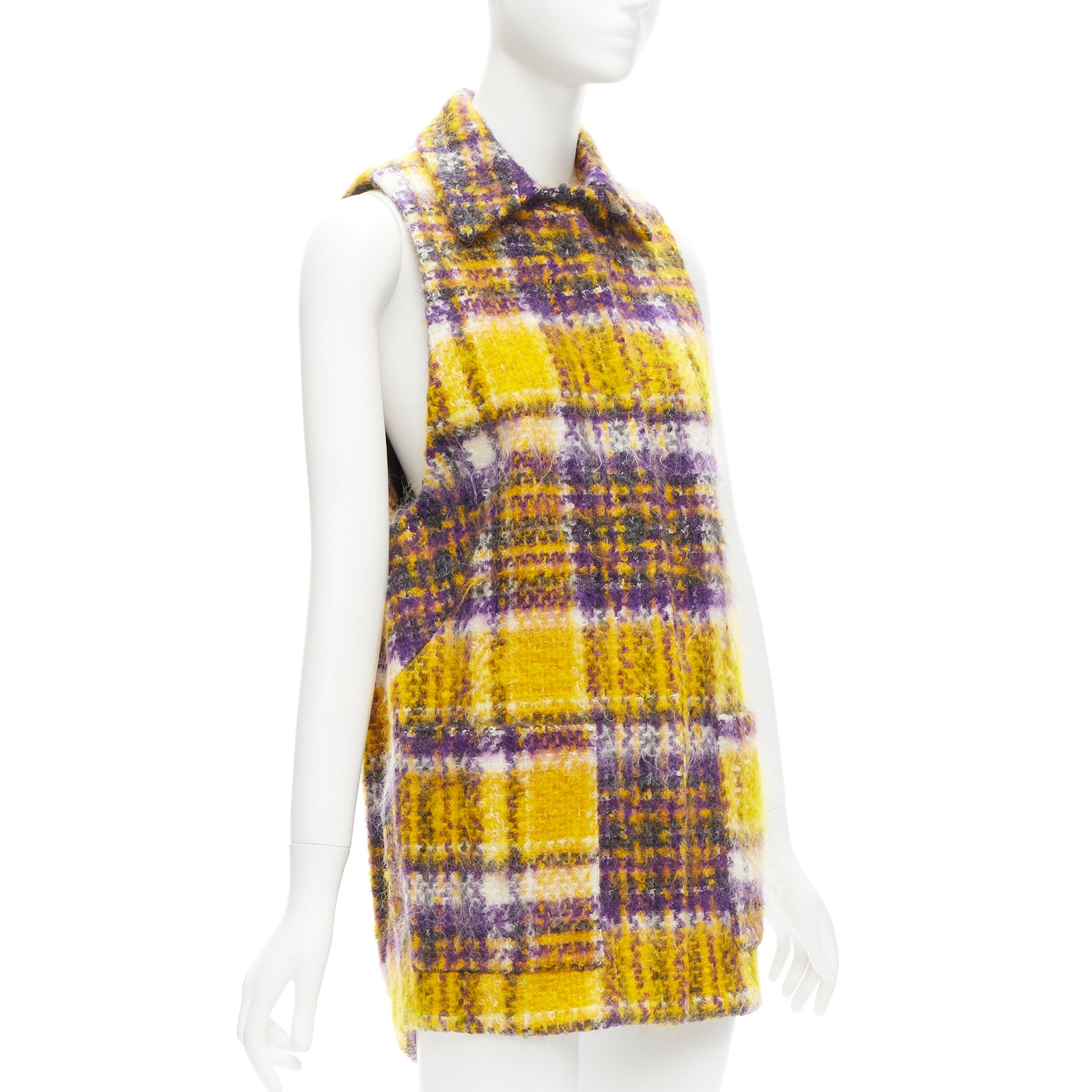 Marni Yellow Plaid Sleeveless Coat - 4