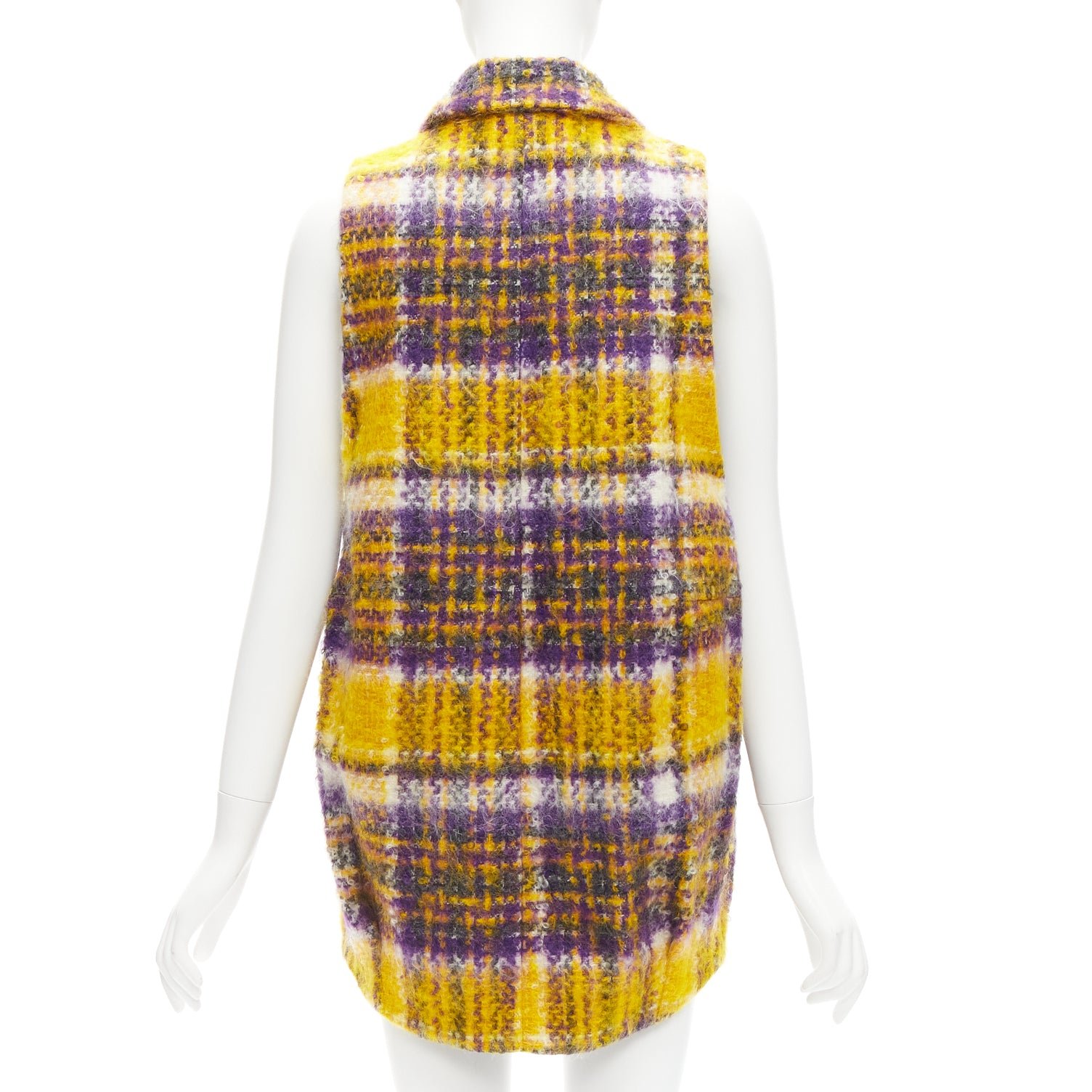 Marni Yellow Plaid Sleeveless Coat - Side view