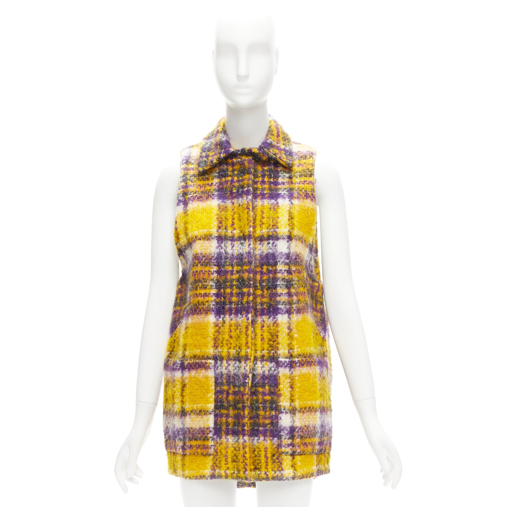 Marni Yellow Plaid Sleeveless Coat - Image 12