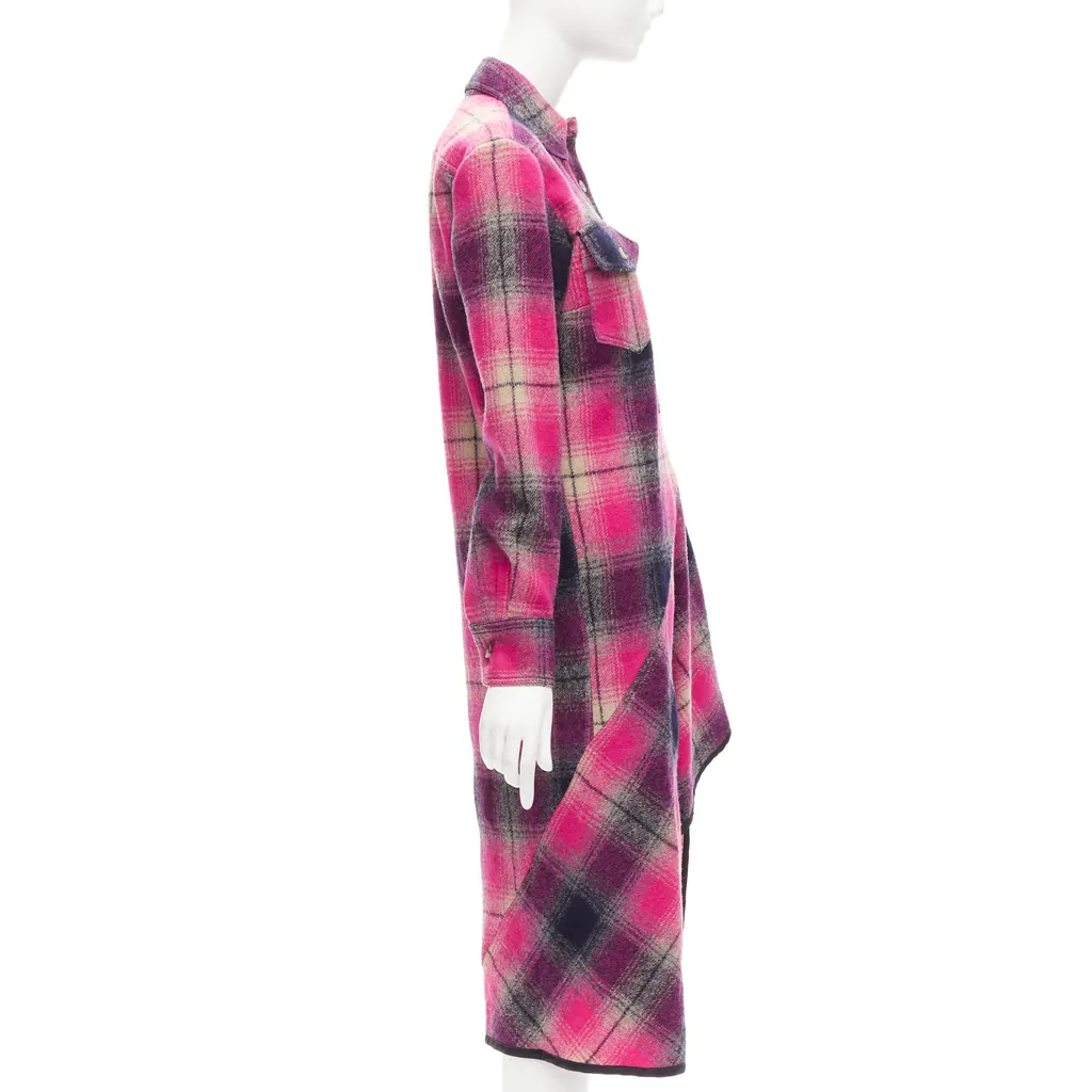 Dries Van Noten Plaid Bias Dress Pink Wool Never worn - Model View