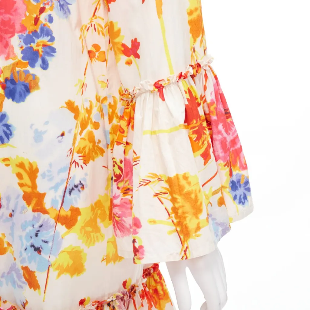 Dries Van Noten Floral Ruffle Dress Beige Cotton Never worn - Back View