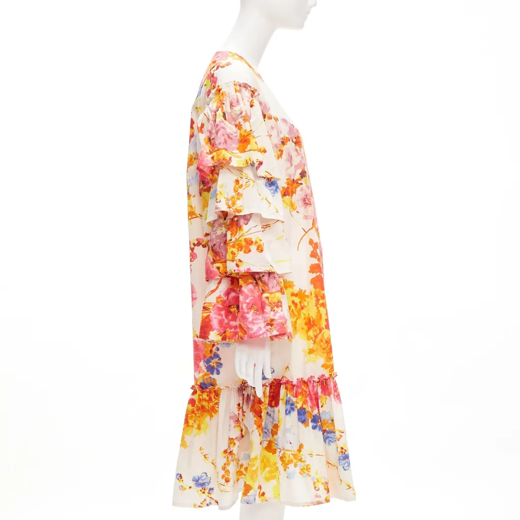 Dries Van Noten Floral Ruffle Dress Beige Cotton Never worn - Model View