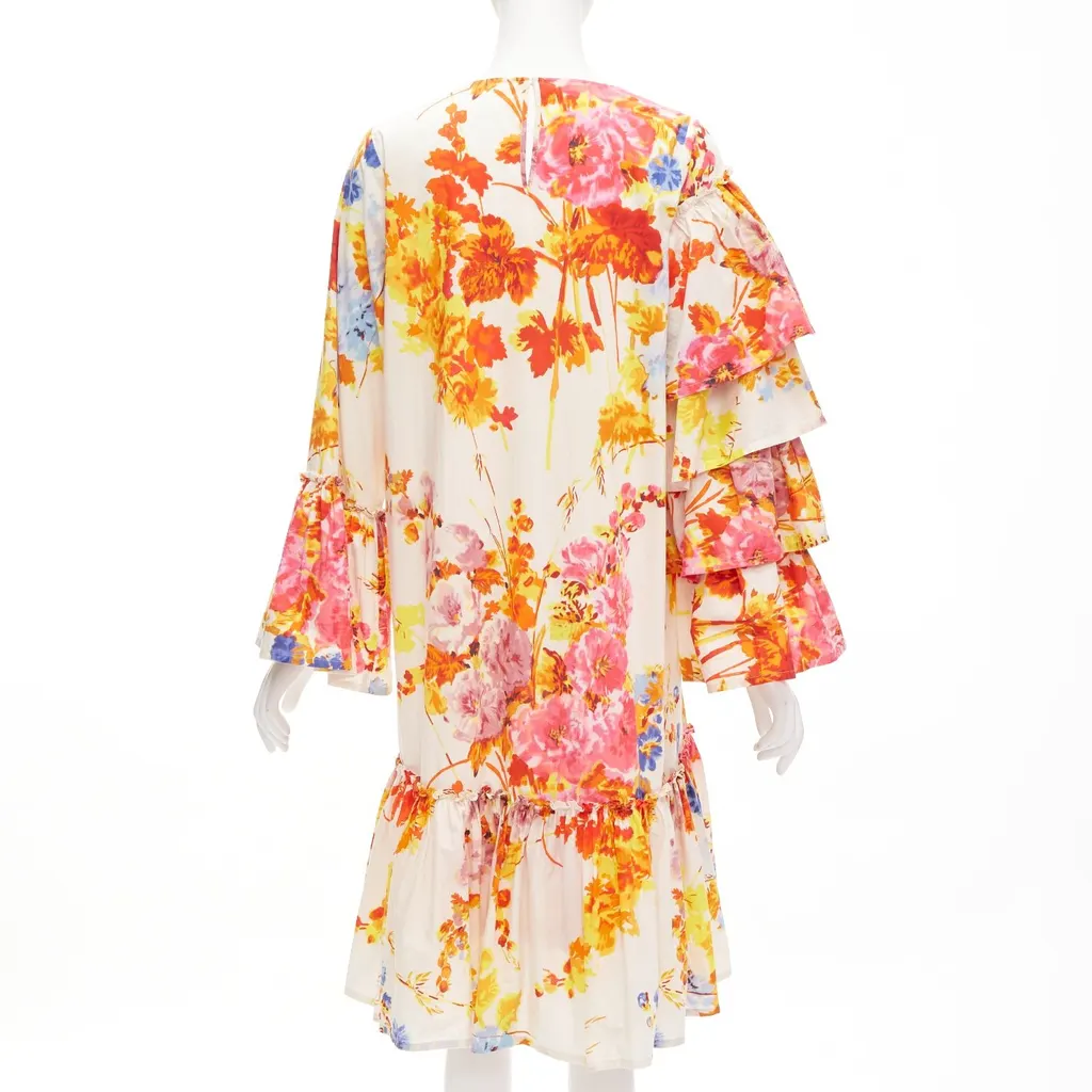 Dries Van Noten Floral Ruffle Dress Beige Cotton Never worn - Box View