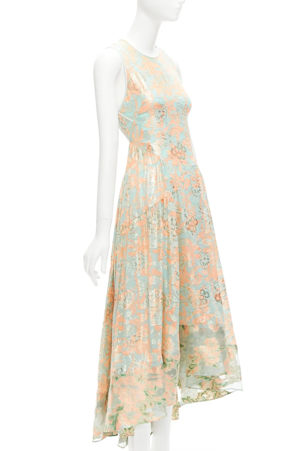 Tory Burch Metallic Lace Dress Green Silk Very good - Front View