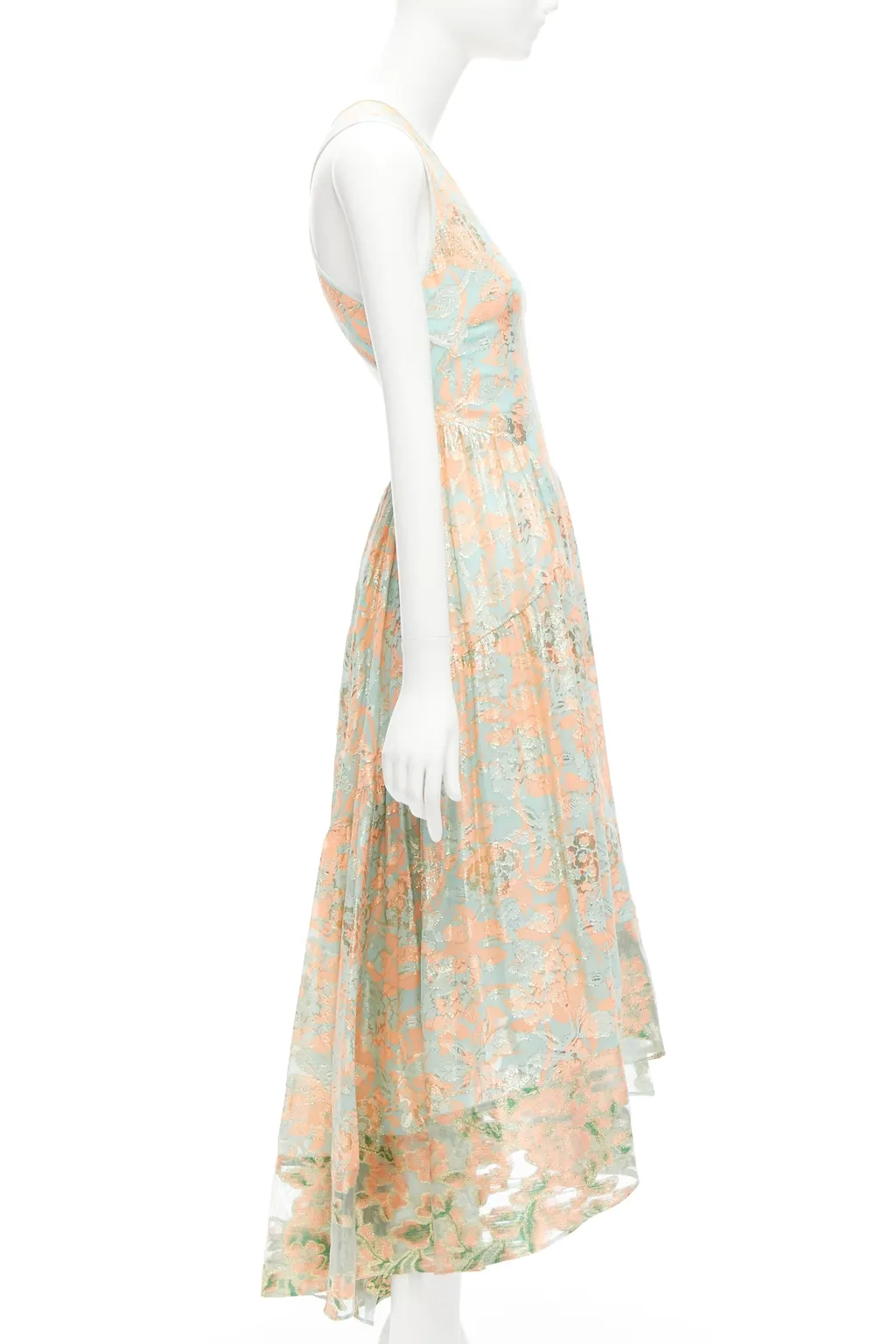 Tory Burch Metallic Lace Dress Green Silk Very good - Model View