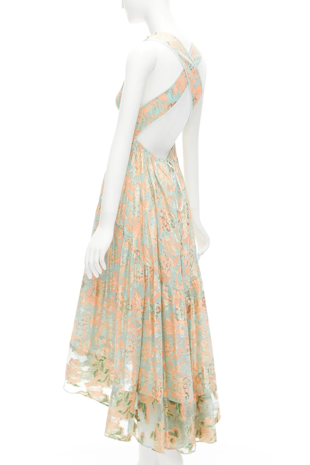 Tory Burch Metallic Lace Dress Green Silk Very good - Box View