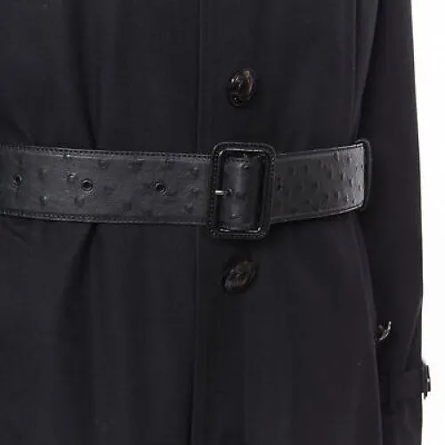 Burberry Black Fur Belted Trench Black Cotton Very good - Back View