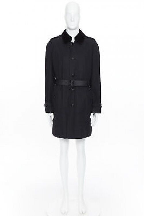 Burberry Black Fur Belted Trench - Image 6