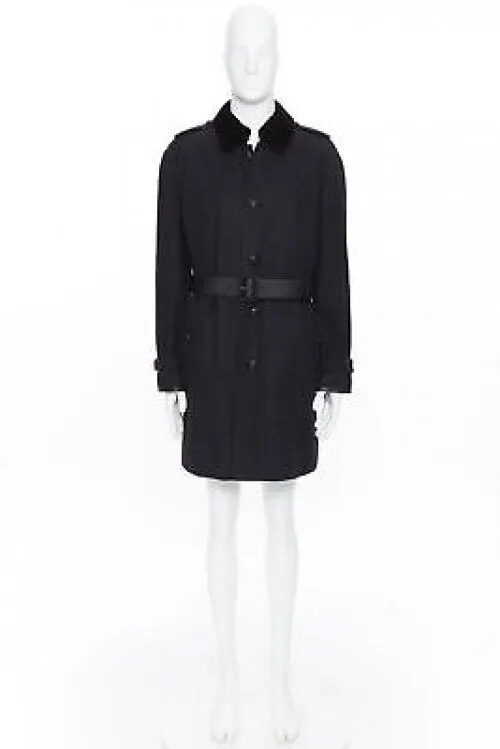 Burberry Black Fur Belted Trench Black Cotton Very good - Inside View