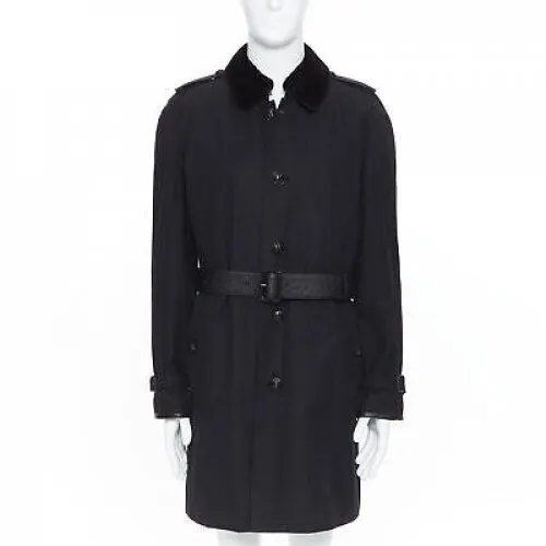 Burberry Black Fur Belted Trench Black Cotton Very good - Model View