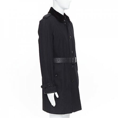 Burberry Black Fur Belted Trench - Side view