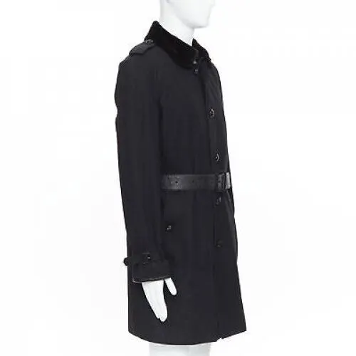 Burberry Black Fur Belted Trench Black Cotton Very good - Box View