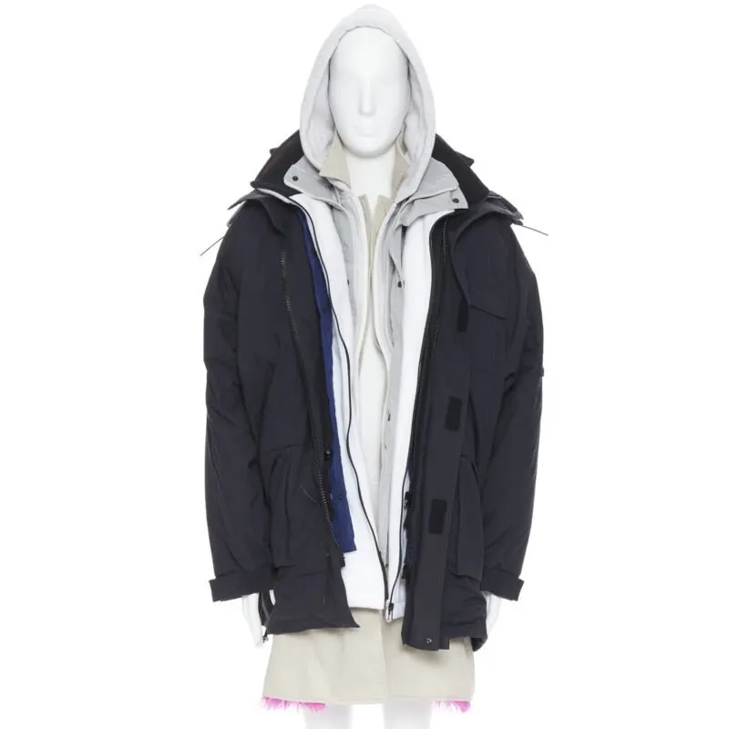 Balenciaga Pink Fur Layered Parka Black Polyamide Never worn, with tag - Front View
