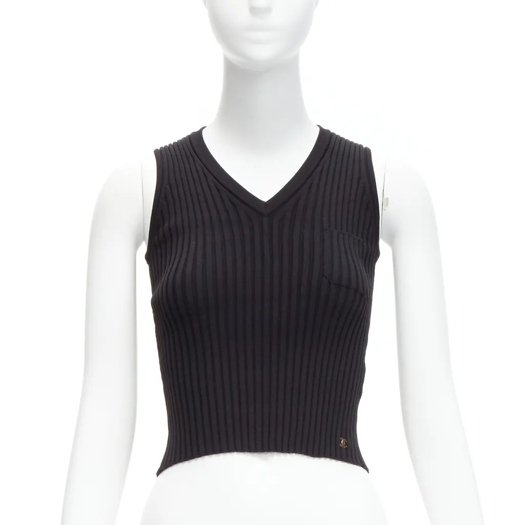 Chanel CC Logo Cropped Vest Black Polyamide Never worn - Front View