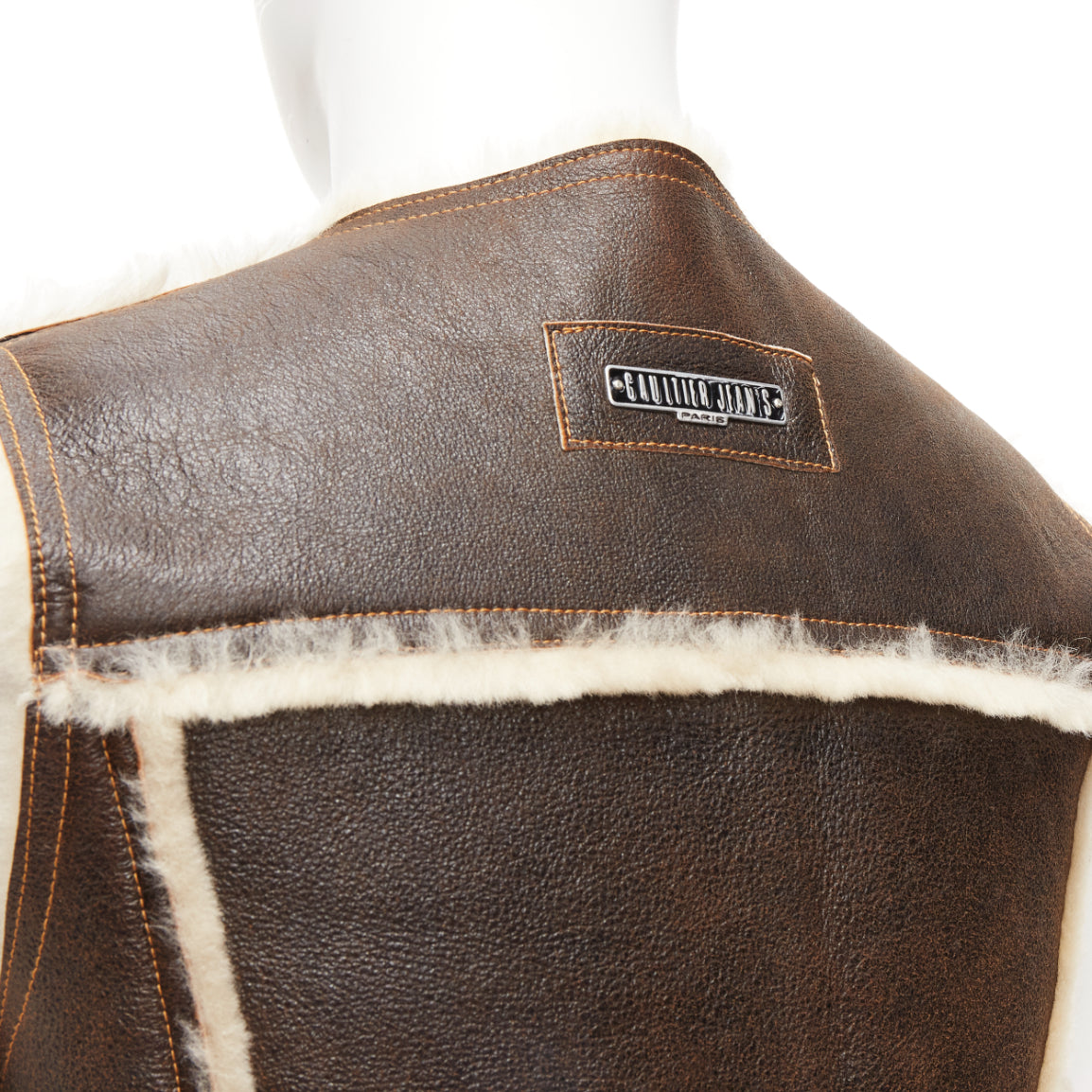 Jean Paul Gaultier Brown Shearling Vest Jacket - Back view