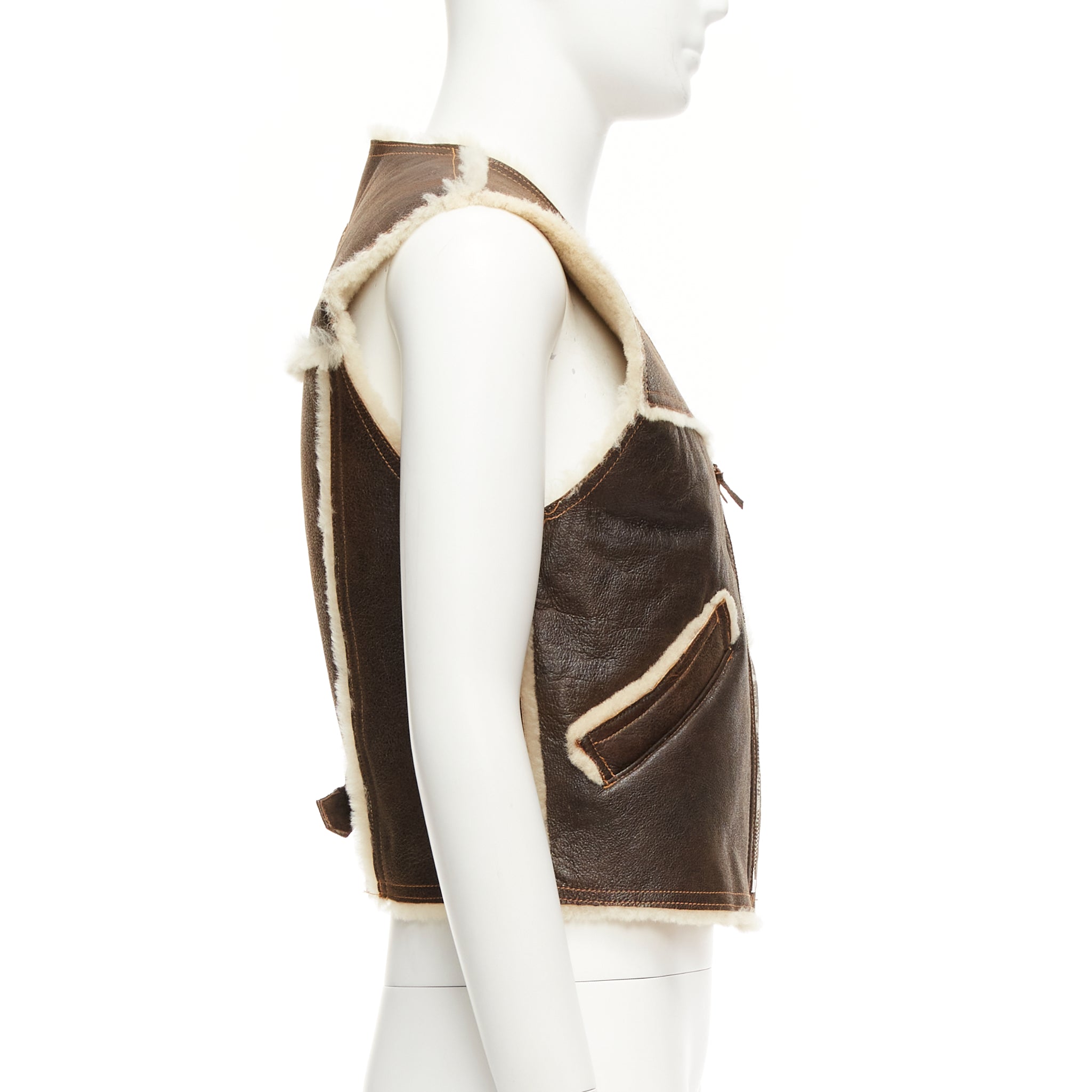 Jean Paul Gaultier Brown Shearling Vest Jacket - 4