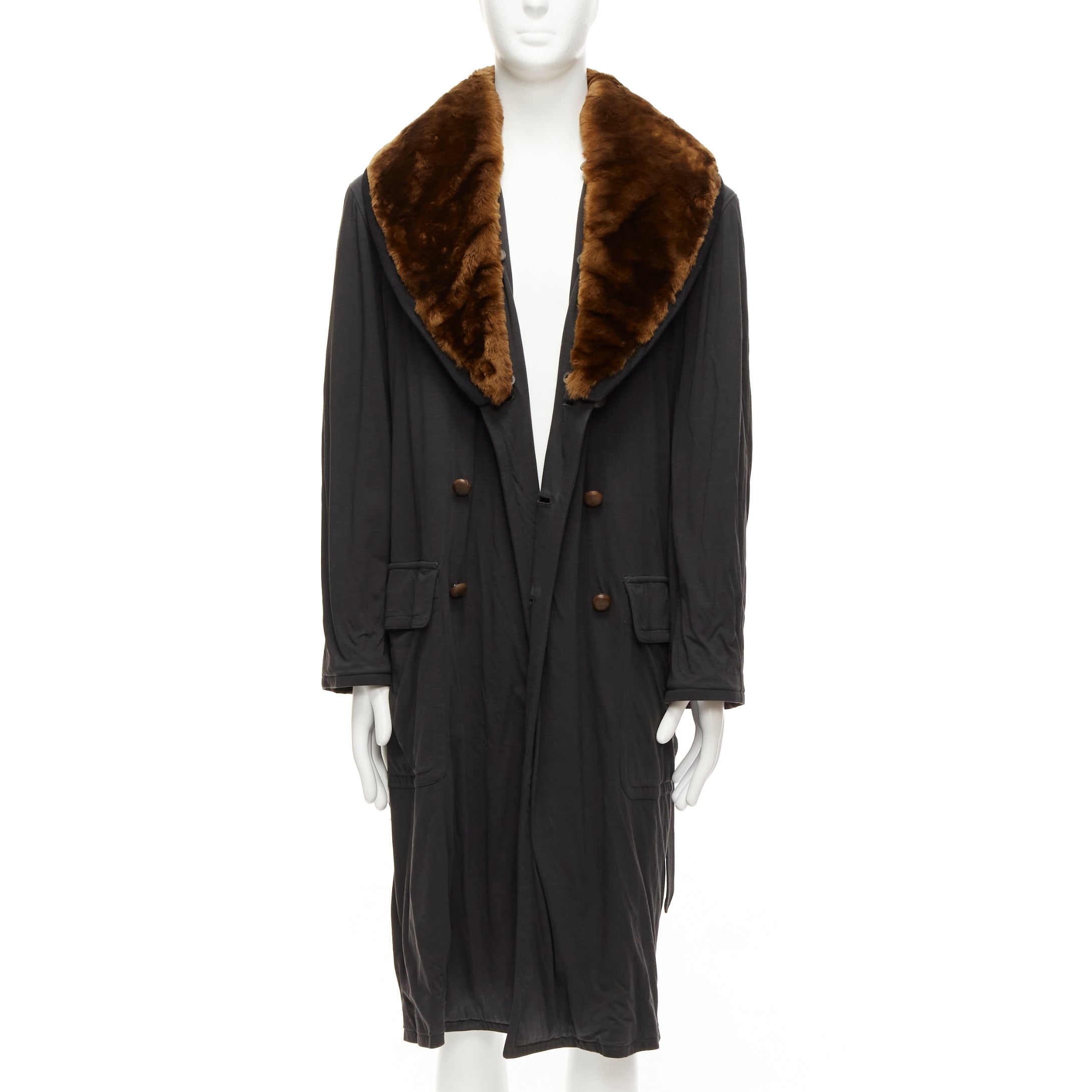 Jean Paul Gaultier Black Fur Belted Coat