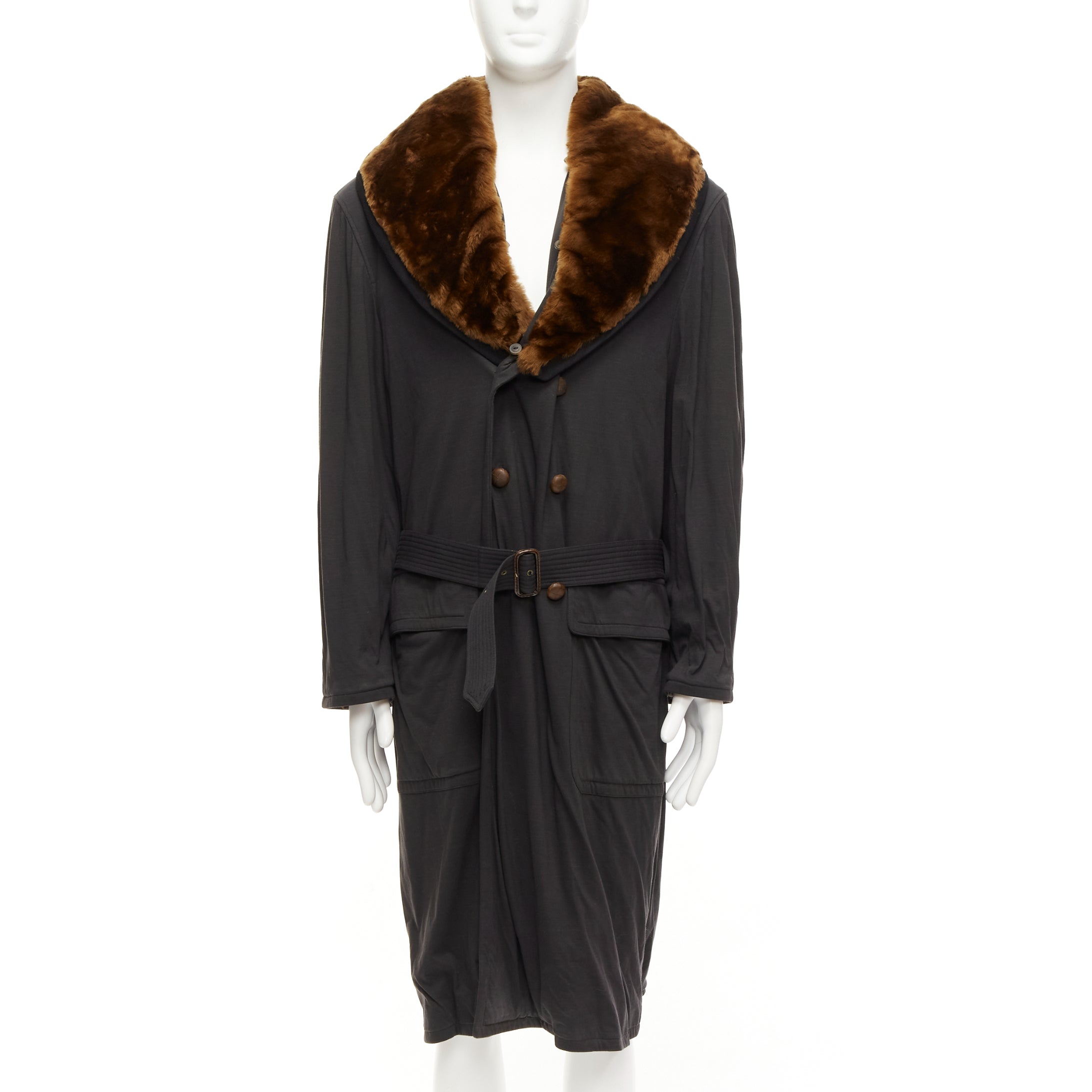 Jean Paul Gaultier Black Fur Belted Coat - Image 6