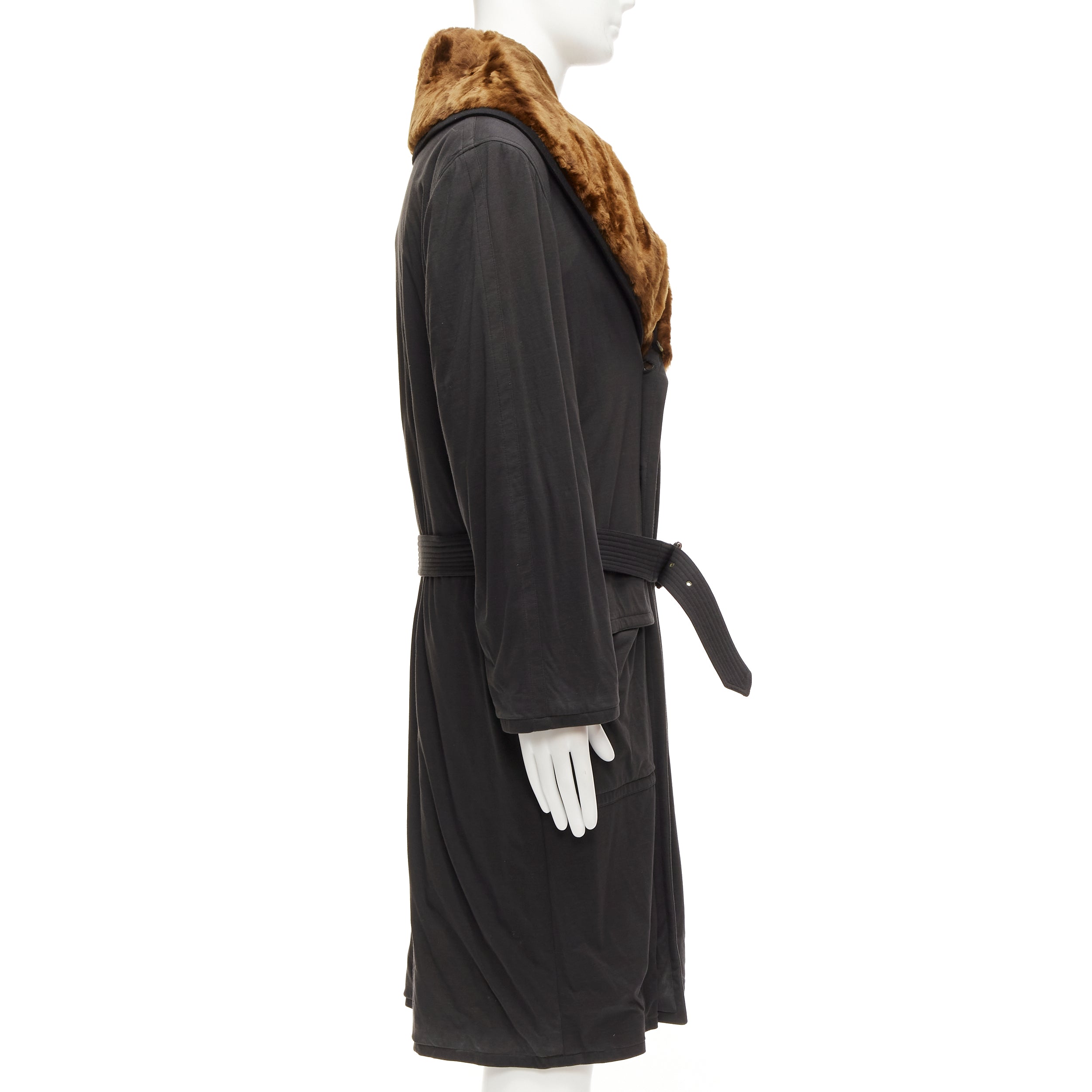 Jean Paul Gaultier Black Fur Belted Coat - Side view