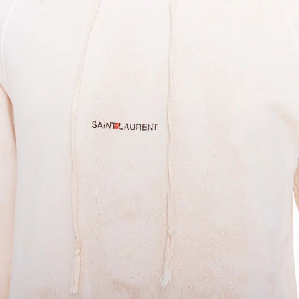 Saint Laurent Distressed Logo Hoodie Beige Cotton Never worn - Back View