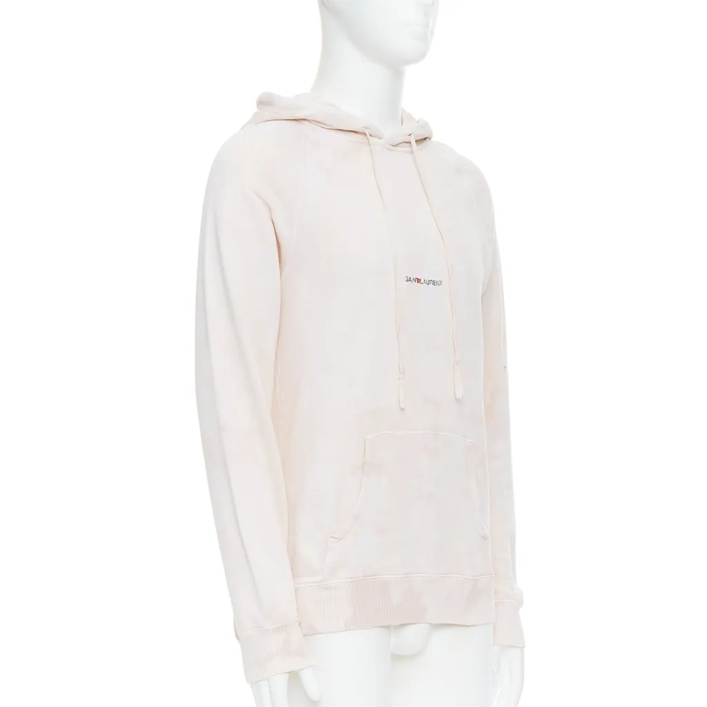 Saint Laurent Distressed Logo Hoodie Beige Cotton Never worn - Inside View