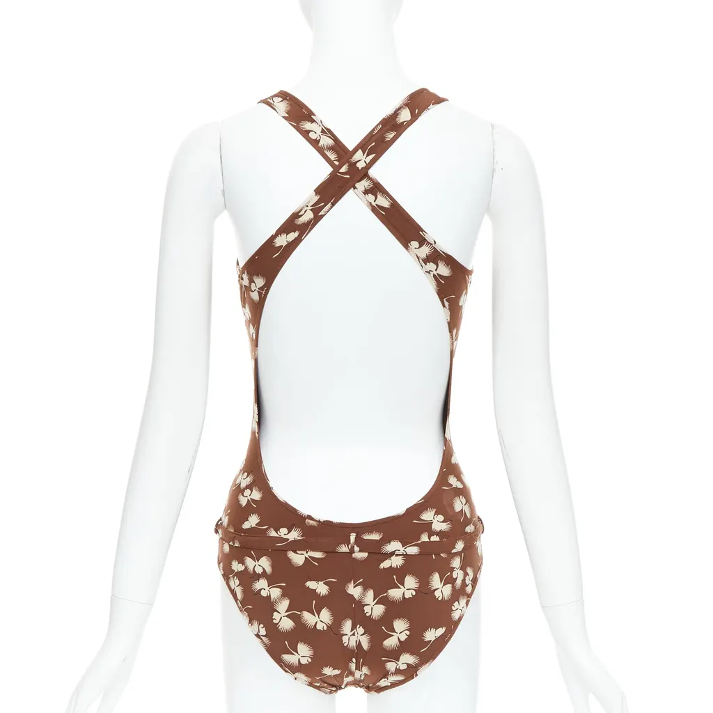 Gucci Floral Belted Swimsuit Brown Very good - Back View