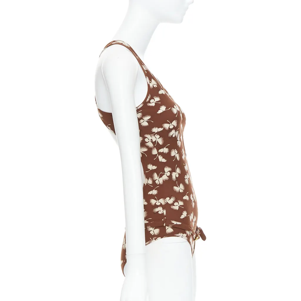 Gucci Floral Belted Swimsuit Brown Very good - Inside View