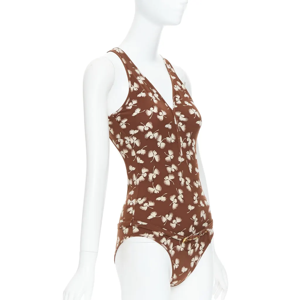 Gucci Floral Belted Swimsuit Brown Very good - Model View