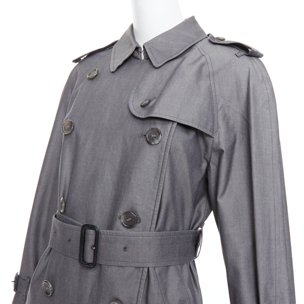 Burberry Grey Cotton Trench Coat - Back view