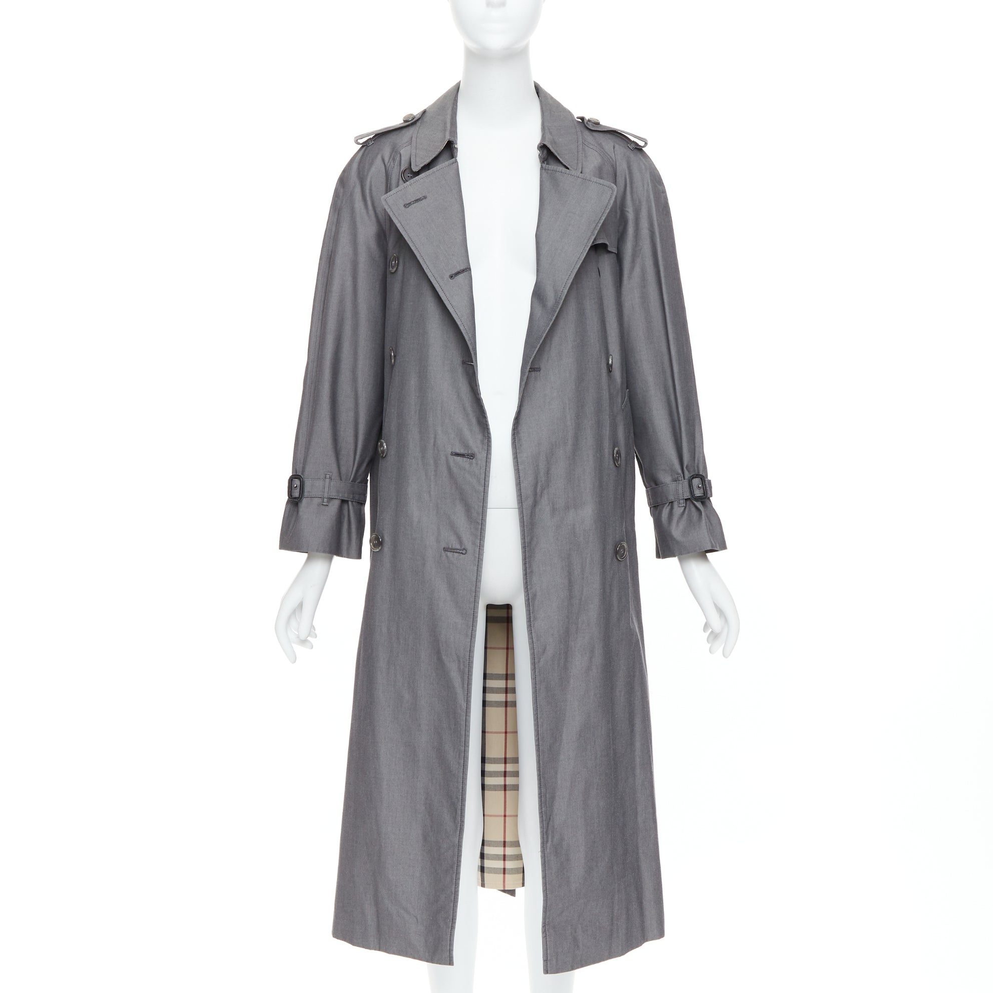 Burberry Grey Cotton Trench Coat - Image 6