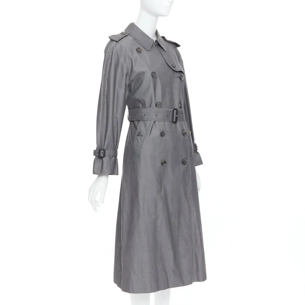 Burberry Grey Cotton Trench Coat Grey Cotton Very good - Model View